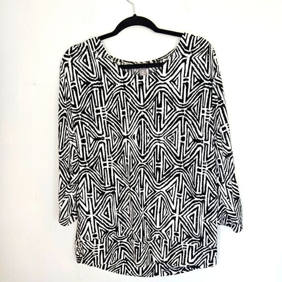 Chico's Travelers Classic Boat Neck Geometric 3/4 Length Sleeve Tunic Top 12/L - Picture 1 of 6